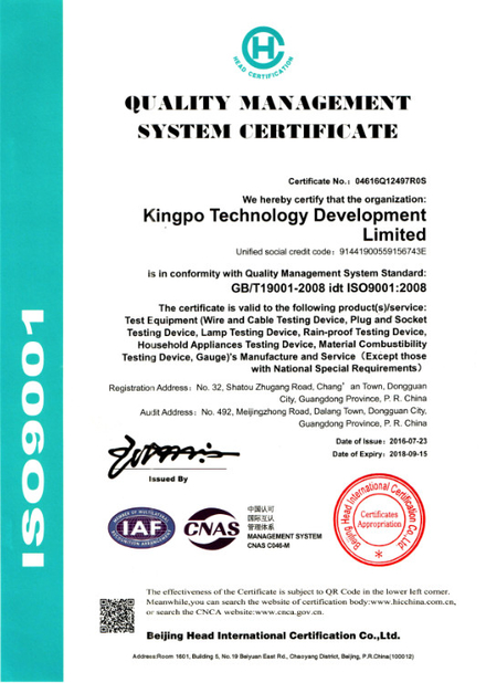 中国 KingPo Technology Development Limited 認定